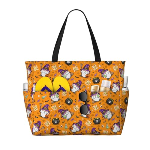 Halloween Witches Gnome Print Beach Pool Bags Tote For Women Ladies Large Gym Tote Carry On Bag For Weekender Travel Waterproof