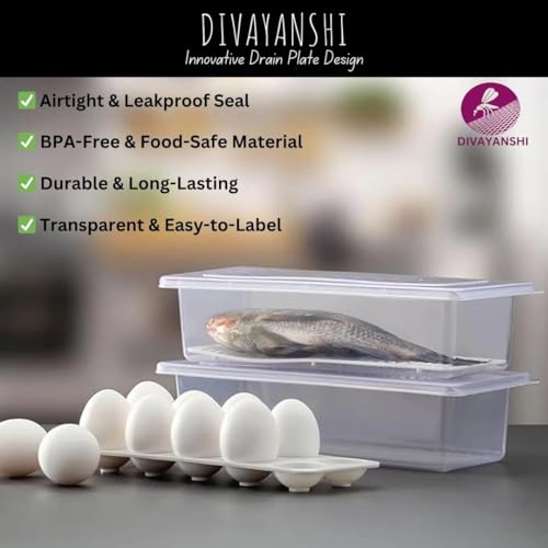Image of DIVAYANSHI Fridge Storage Containers (Pack Of 5), Fridge Organizer with Removable Drain Plate & Secure-Sealing Lids, Fridge Storage Boxes Keep Fruits, Vegetables Fresher, Container Box, 1500 ML