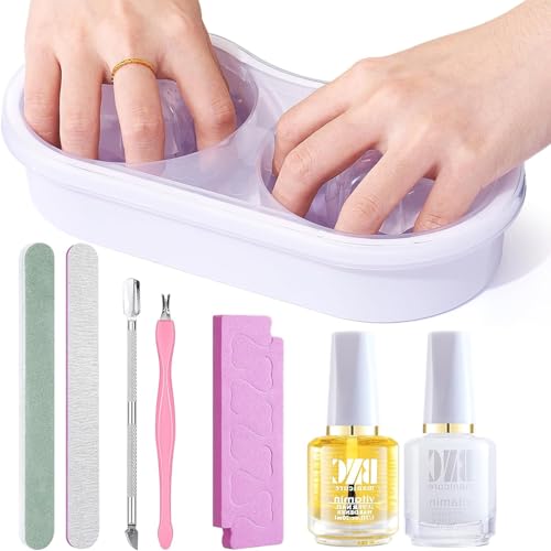 Podwójna miska do namaczania paznokci – miska do paznokci żelowych i manicure – z olejkiem do skórek i obieraczką do skórek i popychaczem – do usuwania proszku do manicure i dipów