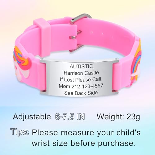 Personalized Medical ID Bracelet for Kids, Unicorn Football Basketball Silicone Allergy Seizure Alert Wristband with Engraved Emergency Info, Waterproof Adjustable Emergency Bracelets for Toddlers3