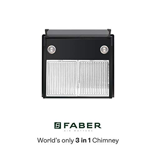 Image of Faber 60 cm 1095 m /HR Straight Glass Kitchen Chimney (3N1 AEROSTATION GLAMOUR 3D FT BK 60, Baffle Filter, Black)