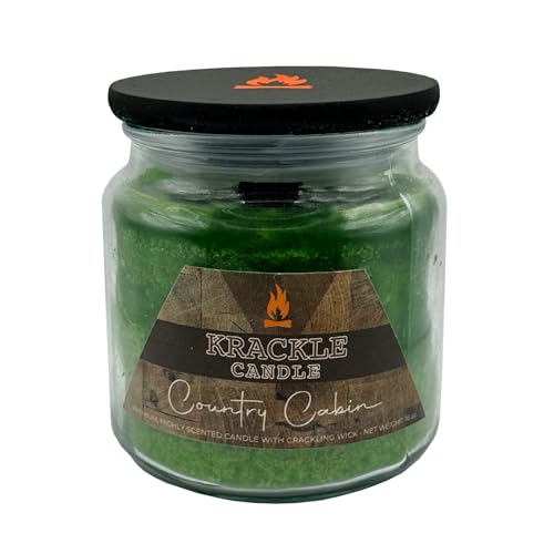 Image of Krackle Candle | Country Cabin | 16 oz Scented Candle with Natural Crackling Wooden Wick | Poured in the USA | Woody Pine & Spicy Forest Fragrance