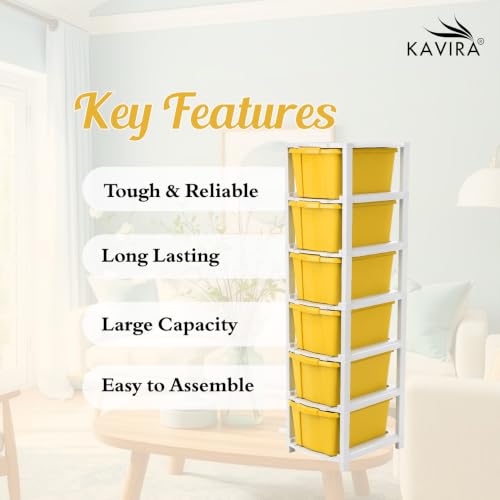 Image of Kavira Plastic Drawer Storage Tower - Space Organizer|Yellow,6 Layer