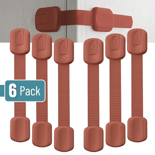 Image of Bate- Child Safety Strap Locks, 6 Pack, Rusty Color, Baby Locks for Cabinets, Drawers, Kitchen, Toilet, Furniture, Fridge, Multi-Purpose, Easy Install with Quick 3M Adhesive for Childproofing