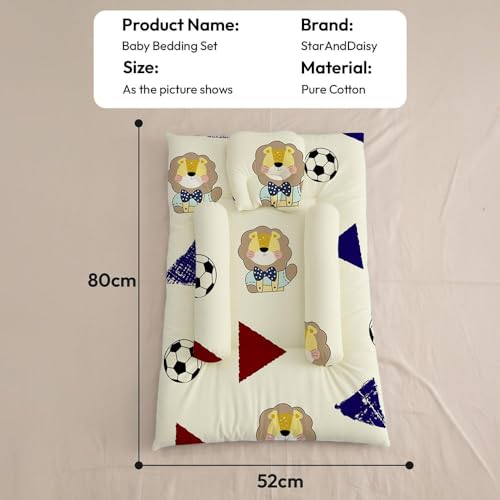 Image of StarAndDaisy Newborn Baby Bedding Set, Baby Bed Soft & Breathable, Godari Boys & Girl Design, Cushioned Mattress Sheet with 2 Side Bolster Pillows & 1 Head Pillow -Teddy Print