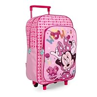 PERLETTI Minnie Mouse Baby Trolley Backpack for Nursery and Kindergarten – Backpack with Removable Wheels Front Pocket for Travel and Leisure 36 x 24 x 12 cm, pink, 36x24x12 cm
