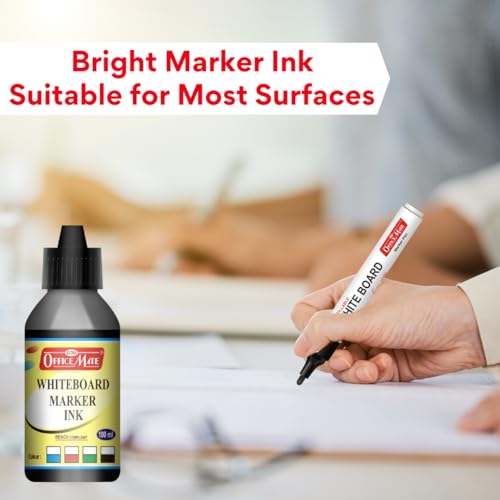 Image of Soni Officemate Whiteboard Marker Ink -100ml | Pack of 4 (Black)| Bright, Smooth & Long-Lasting Ink | Easy Wipe, Eco-Friendly