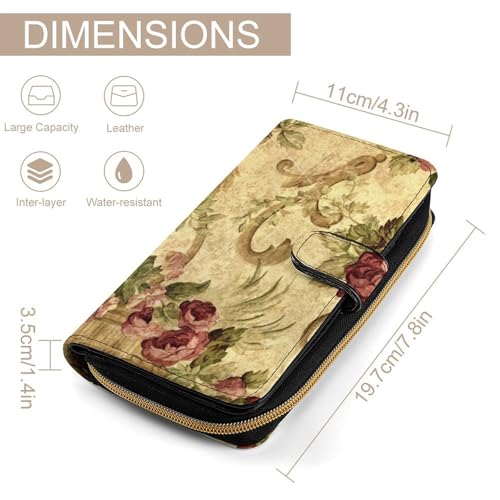 Floral Rose Victorian Style Leather Multifunctional Wallet with 12 Card Slots for Unisex2