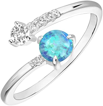 PAVOI 14K White Gold Plated Adjustable Created Blue Opal Rings | Stacking Rings | Gold Rings for Women