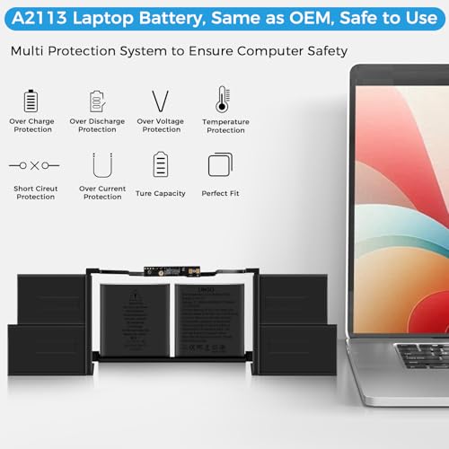 Image of A2113 Battery,A2141 Battery Replacement for MacBook Pro 16 Inch A2141 Retina Series (Year 2019 2020) EMC 3347(Upgraded High Performance 8790mAh 11.36V 98.8Wh)