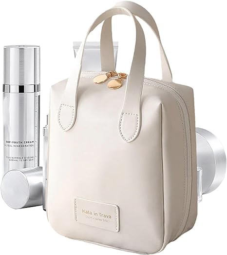 Premium Makeup Bag Women Travel Small Cosmetic Bags Waterproof Leather Toiletry Bag with Handle, Zipper, Compartments Mini Makeup Kit Portable Purse for Cosmetics