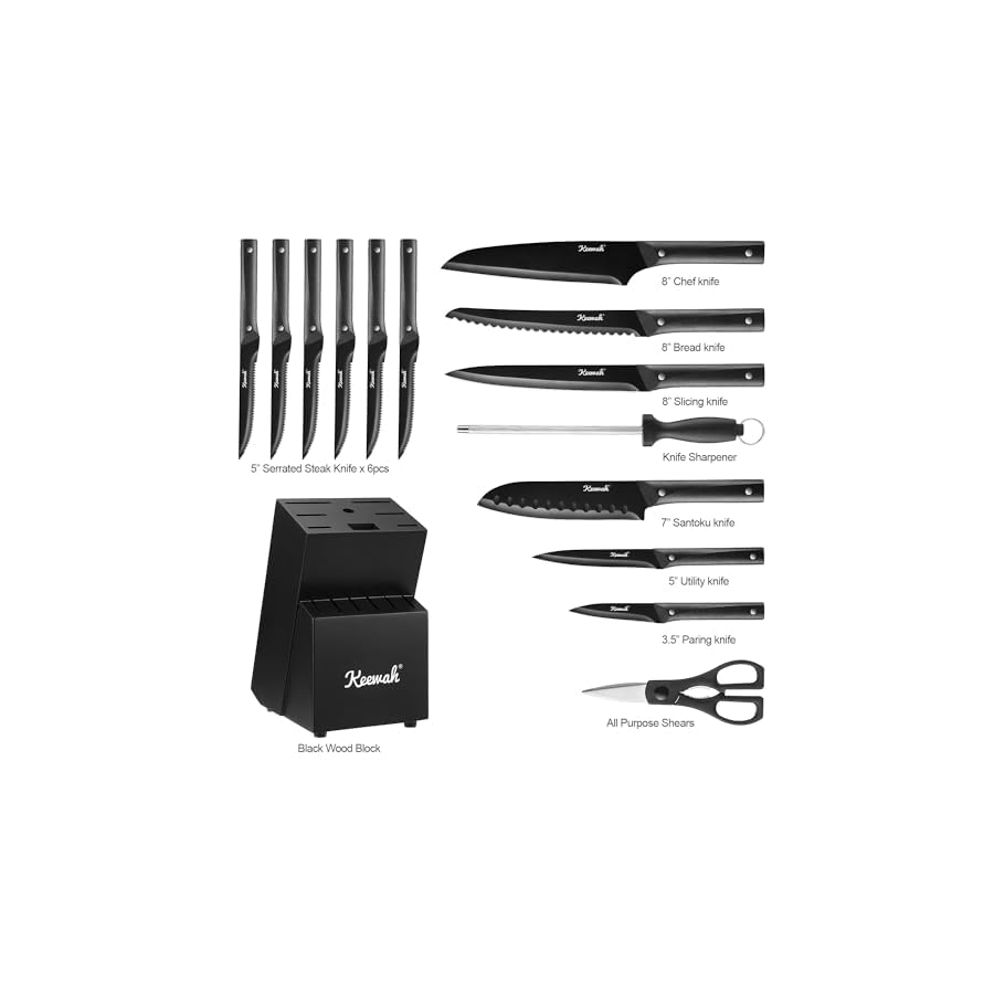 Keewah-Knife-Set-15-Piece-Kitchen-Knives-set-with-Block-Black Keewah Knife Set, 15 Piece Kitchen Knives set with Block, Black