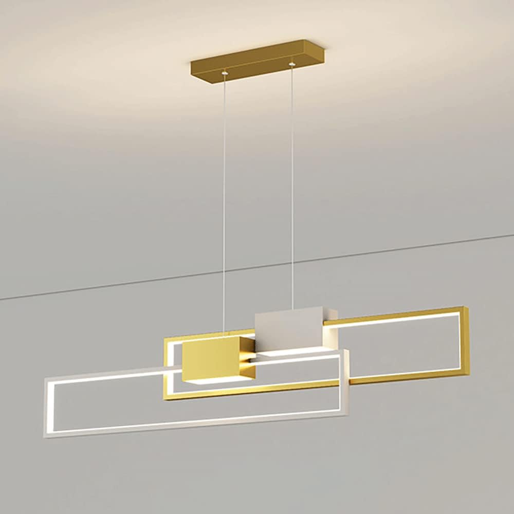 Rectangular Linear Pendant Light Fixture, Modern 42W LED Dining Room Hanging Lamp, Metal Long Decorative Lighting Suspension Lamps, Minimalist Kitchen Island Strip Chandeliers