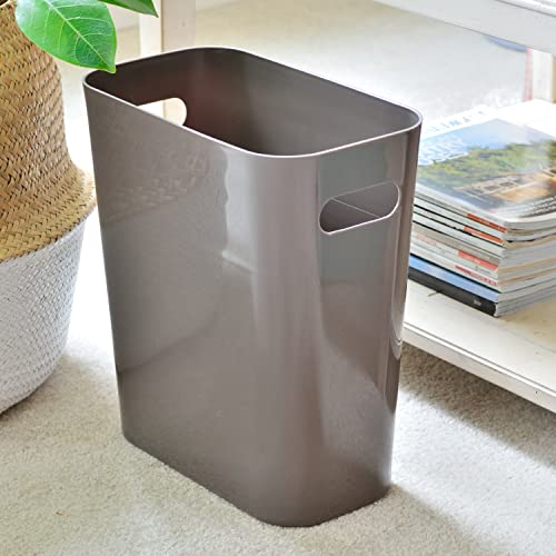 Image of Youngever 2 Pack 3 Gallon Slim Trash Can, Plastic Garbage Container Bin, Trash Bin with Handles for Home Office, Living Room, Study Room, Kitchen, Bathroom (Brown)