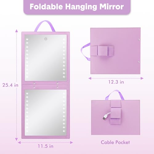 Fabuday Lighted Hanging Mirror for Dance Backstage - Rechargeable Folding LED Full Length Mirror with Lights for Dancers, Portable Foldable Travel Body Mirrors, Brightness Adjustable, Purple by Fabuday - Image 7