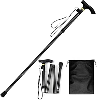 Evealyn Walking/Hiking/Trekking/Camping Stick&Pole&Canes Foldable, Collapsible, Portable, Lightweight, Adjustable Hand Walking Cane, Mountaineering Crutches Outdoor for Men, Women (Black)