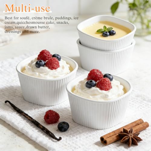 Ramekins Set of 6, 210ml Porcelain Soufflé Dish, 10cm Square Crème Brûlée Dish for Air Fryer & Oven, Mini Bowl for Dips, Sauces, Snacks and Fruits - White - Image 3
