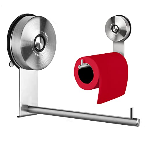 YOHOM Suction Toilet Roll Holder Wall Mounted Suction Loo Roll Holder Bathroom Paper Towel Hanger Toilet Paper Holder Stainless Steel Paper Roll Dispenser Vacuum Tissue Paper Rack No Drilling Brushed