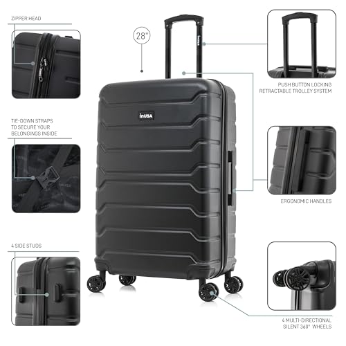 Image of InUSA TREND Luggage with Spinner Wheels | Durable Lightweight Hardside Suitcase, Travel bag with Handle and Trolley, 28-Inch Large Checked luggage | Black