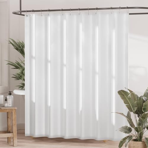 Amazerbath White Shower Curtain With Hooks, Fabric Shower Curtain Set For Bathroom, Luxury Silk Elegant Shower Curtain thumb #1