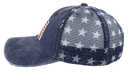 Image of American Flag Trucker Hat for Men Women, Adjustable Vintage Embroidery Washed Distressed USA Baseball Cap