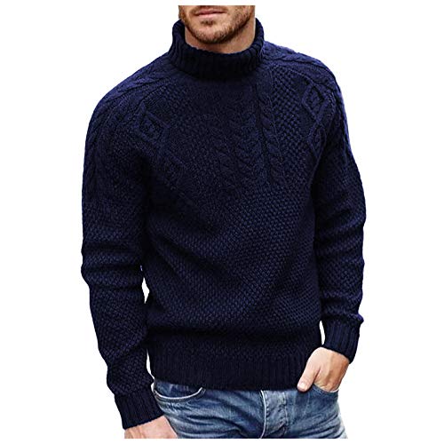 OutTop Warm Sweaters for Men Knitted High Neck Fall Winter Long Sleeve Loose Comfy Casual Pullover Sweatshirts Tops (Dark Blue, XL)