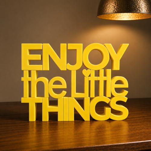 Image of Mad Masters Enjoy The Little Things Spiritual Desk Decor - Aesthetic Table, Shelf & Wall Showpiece for Home Office, Business. Vastu Friendly Gifting, Sunshine Yellow (20.3 x 14.5 x 2.5 cm)