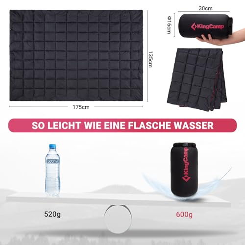 KingCamp Leichte Campingdecke, multifunktionale und warme Steppdecke mit Druckknopf, wasserabweisend, für Rucksack, Reisen, Flugzeug, Wandern, Picknick