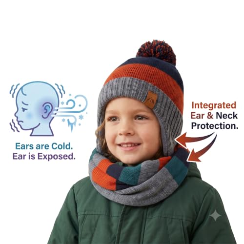 Image of LMLALML Boys Winter Hat Earflap Knitted Beanie for Kids Warm Fleece Lined Thicken Hat for Baby