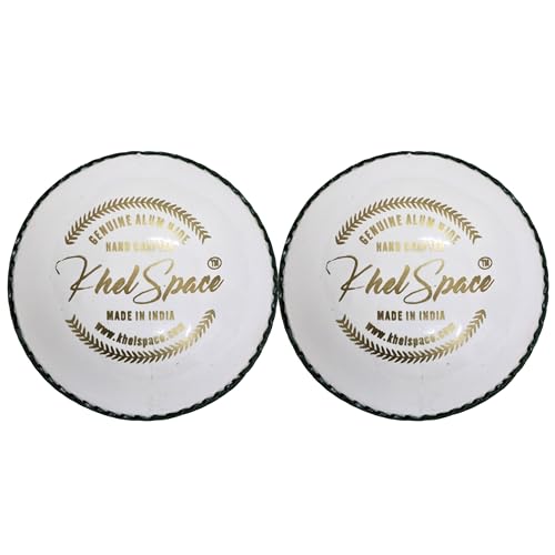 Image of KHELSPACE KS-20 Leather White Cricket Ball | Hand-Stitched | Professional Grade | Ideal for Day /Night Matches, Practice & Tournaments (2)