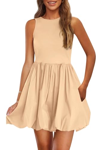 Image of PRETTYGARDEN Summer Dresses for Women 2026 Casual Mini Short Cocktail Dress Sleeveless Tank Crew Neck Bubble Sundress Pockets