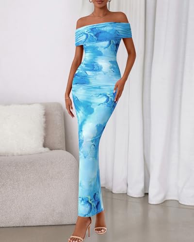 Image of BTFBM Cocktail Dresses for Women 2026 Elegant Classy Off Shoulder Bodycon Mesh Slit Floral Maxi Spring Summer Dress