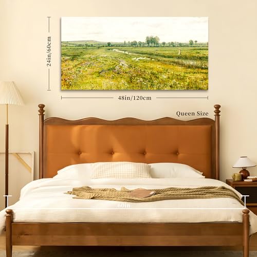 crmotu Landscape Wall Art, Nature Wall Decor, Large Vintage Wall Art, Pastoral Scenic Art Prints, Meadow Wildflowers Canvas Pictures for Living Room Bedroom Office Rustic Farmhouse Decor 24"X48"
