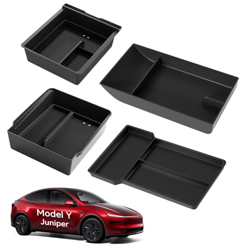 VIHIMAI for Tesla New Model Y Juniper Center Console Organizer Tray Divided Storage Double Layer Space Slide smoothly Model Y 2025 2026 Accessorie - 4 PCS Black