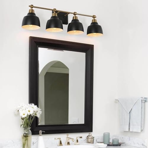 Image of KSANA Bathroom Light Fixtures, 4-Light Black Bathroom Vanity Lights with Gold Socket, 29'' Modern Farmhouse Bathroom Lighting Lights Over Mirror with Black Metal Shade