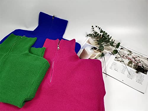 Niiyyjj Winter Women's Long Sleeve Knit Sweater Oversized Turtleneck Zipper Loose Solid Color Lapel Pullover for3