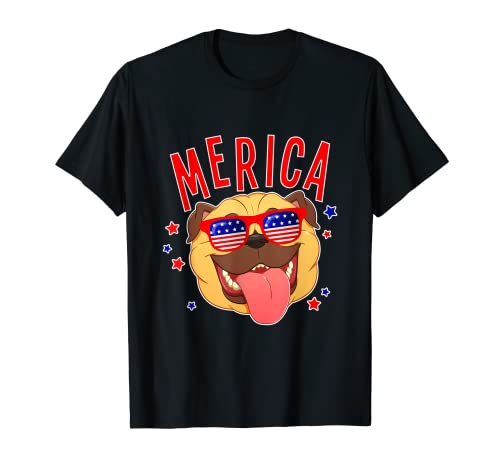 Merica Patriotic Pug Dog Bandera Americana 4 de Julio Camiseta