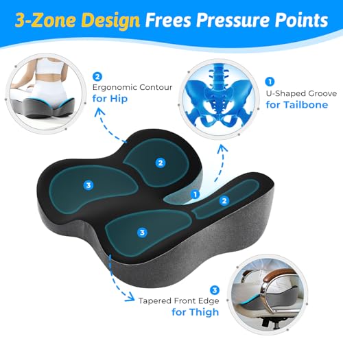 Image of Dreamer Car Seat Cushion for Tailbone & Sciatica Pain Relief (Black & Gray)