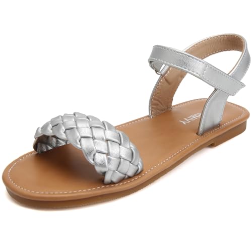 Image of Charmivy Girls Sandals Braided Upper Flat Dress Sandals Round Open Toe Summer Shoes Little Kid /Big Kid