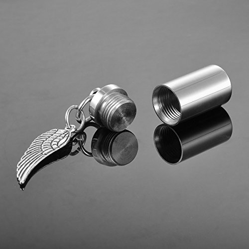 image for HooAMI Angel Wing Charm & Cylinder Memorial Urn Necklace Stainless Ste