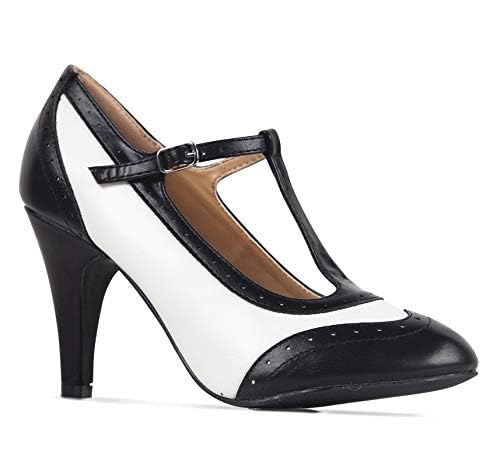 J. Adams Tango Heels for Women - T-Strap Round Toe Retro Oxford Pumps2