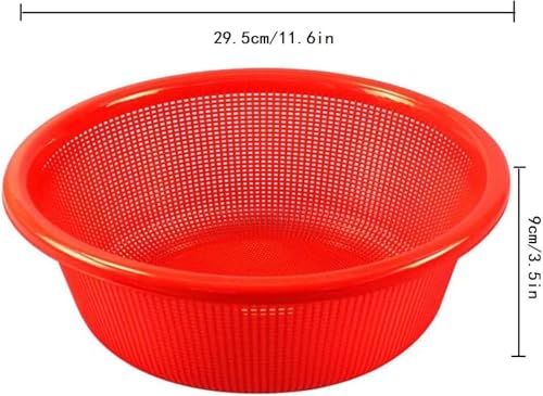 Image of 4 pcs Plastic Wash Basket Round Perforated Colander Wash Vegetables and Fruits Drain Cooked Pasta Kitchen Essentials Food Strainer Basket Strainer Kitchen red