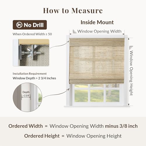 Image of TWOPAGES Natural Cordless Ramie Roman Shade No Drill Customized Roman Blind Light Filtering Blackout Roman Window Shade for Windows, Beige, 1 Piece