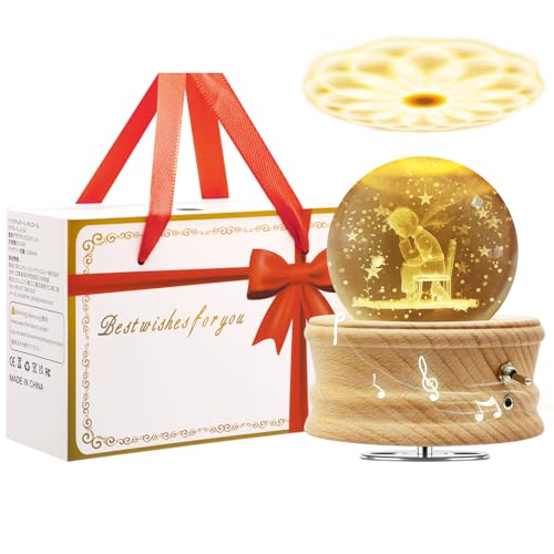 MJKOPEE Caja De Musica con Luz, 3D Bola Cristal De Caja Musica Madera Giratorio 360°, Cajas Musicales para Niño/Adultos/Día De La Madre/Cumpleaños/Regalos