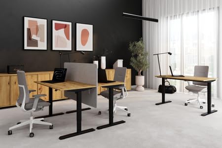 KOBI Flexi - Scrivania elettrica regolabile 138 x 58 cm, in rovere artigianale/nero, altezza regolabile 70-115 cm, pannello LED a memoria, sistema anticollisione