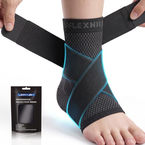 Lexniush Chevillère de Maintien Sport, Réglable Attelle Cheville de Compression, Chevillere Entorse pour Tendinite Tendon Achille, Fasciite Plantaire, Ligamentaire, Homme et Femme, Noir-réglable M