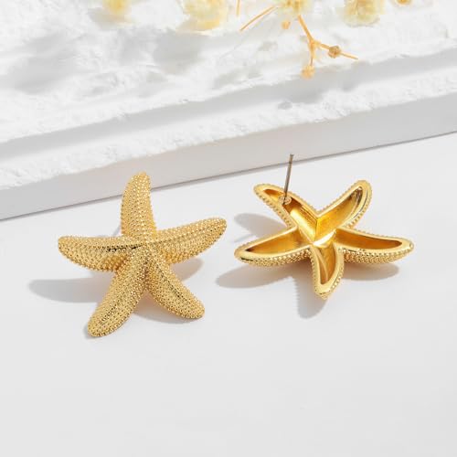 Chunky Gold Stud Earrings for Women Conch Seashell Starfish Earrings Boho Ocean Earrings Vintage Statement Geometric Earrings Summer Beach Jewelry3