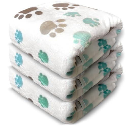 Dog Blankets for Large Dogs, 3 Pcs Dog Blanket Washable, Soft Fluffy Flannel Pet Blanket Mat Cover for Bed Couch, Cute Print Puppy Blanket 60" x 50"