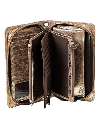 Sts Ranchwear Women's Flaxen Roan Evie Organizer | Leather Casual Crossbody Clutch With Shoulder Strap, Interior Pockets & Card Slots, Gold/Brown #TOP2