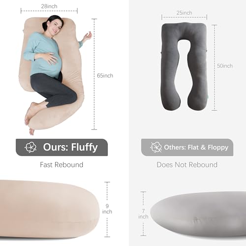 Image of MOON PARK Pregnancy Pillows for Sleeping - U Shaped Full Body Maternity Pillow with Removable Cover - Support for Back, Legs, Belly, HIPS - 65 Inch - Brown